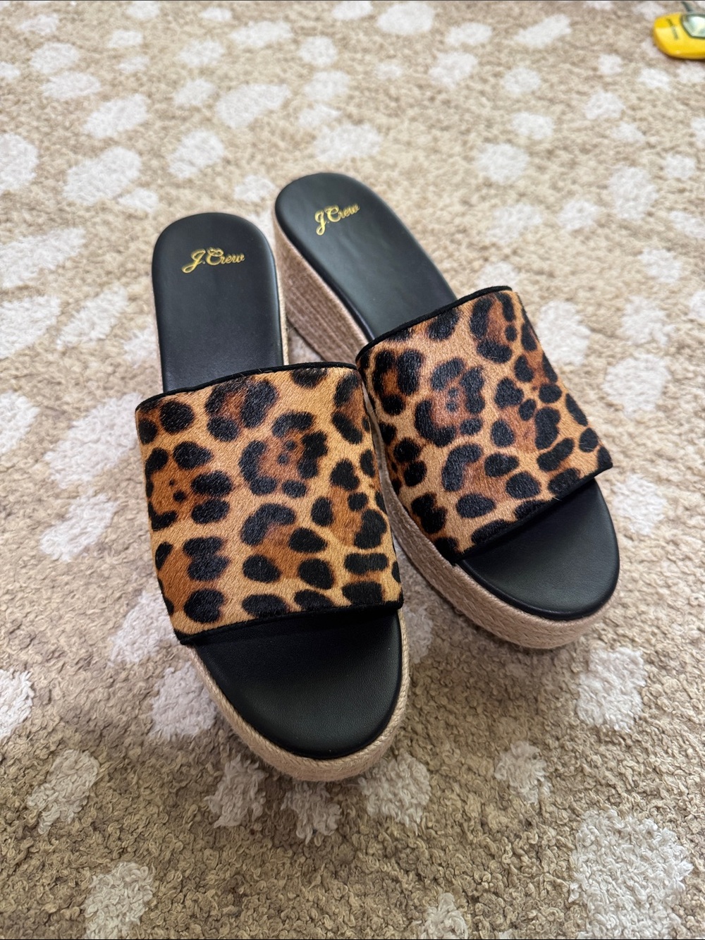 J. Crew Leopard Print Slide Wedge Mules - Black & Brown